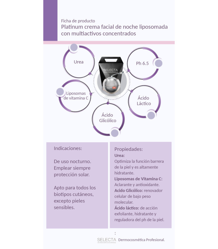 Platinum crema facial de noche liposomada con multiactivos concentrados