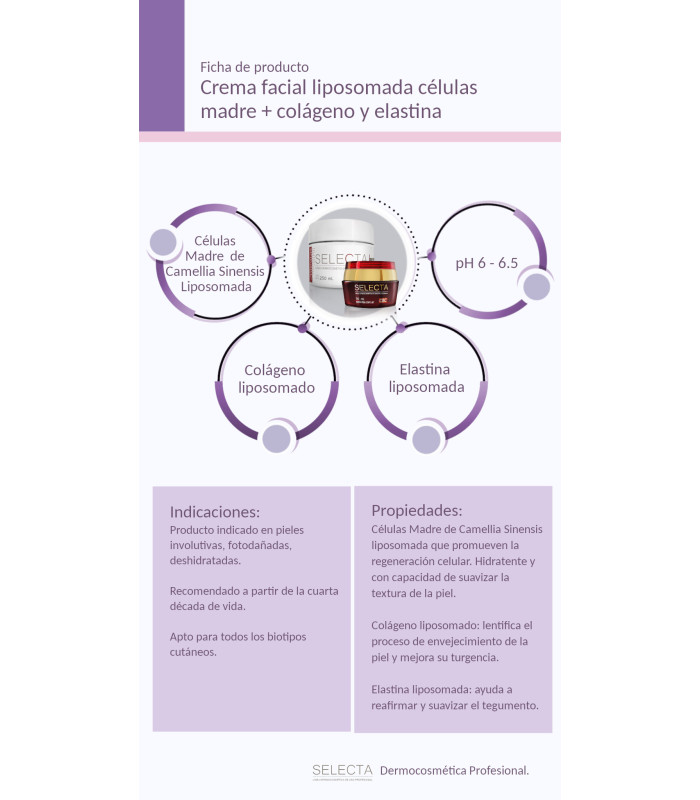 Crema facial células madre + colágeno y elastina 250 mL.