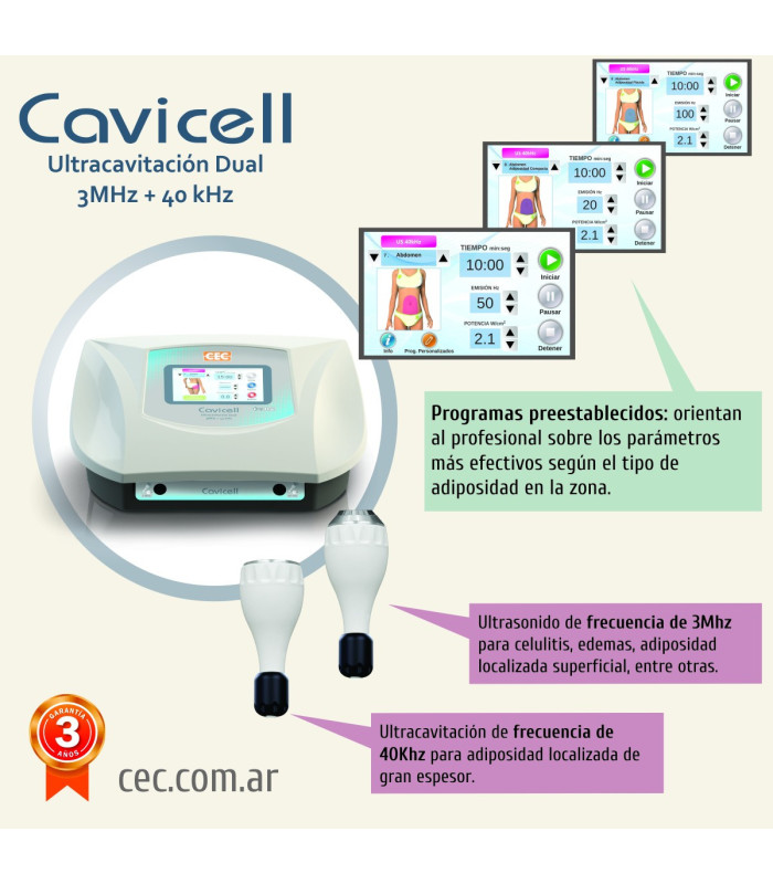 Cavicell ultracavitación y ultrasonido 3 Mhz